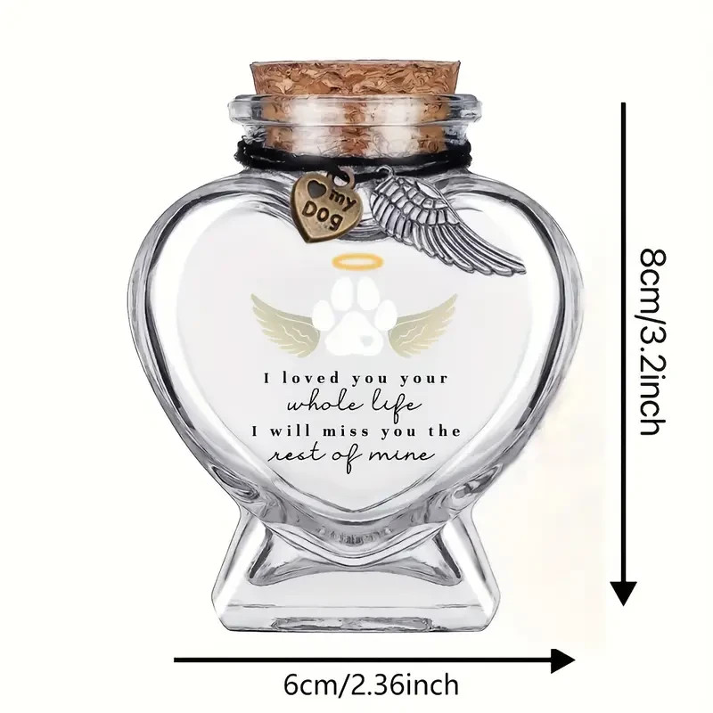Glass Pet Fur Keepsake Jar – Wing & Paw Print Memorial Urn