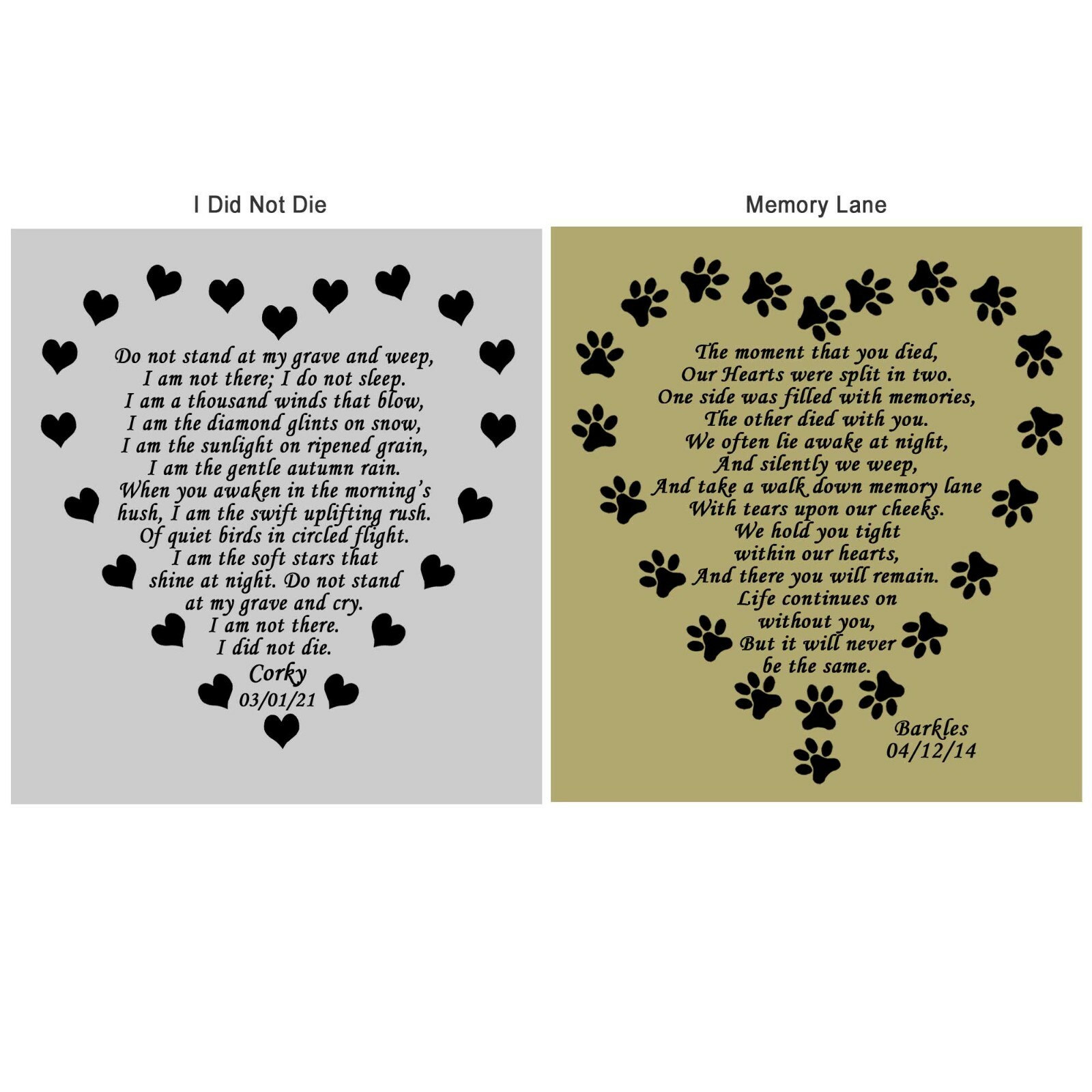 Pet Memorial Personalized Engraved Frame 4×6 Poem Plate Dog Cat Any Pet or Human