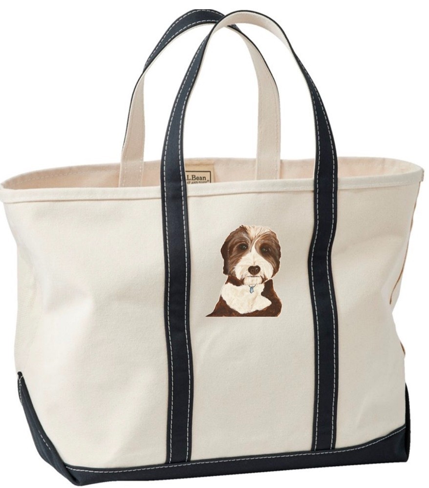 LL BEAN BOAT AND TOTE HAND BAG HAND PAINTED WITH YOUR DOG PET PORTRAIT BY ARTIST