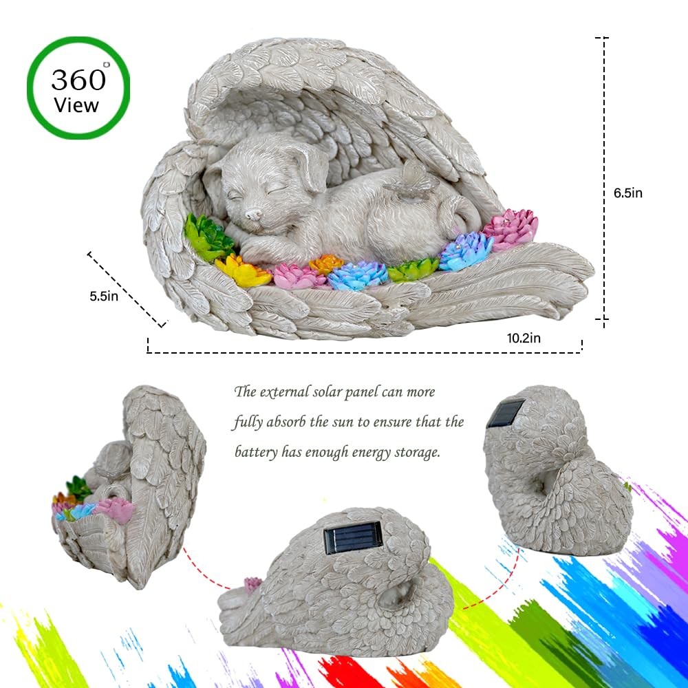 Dog Memorial StoneDog Memorial Pet Memorial Stone with Solar Angel Statue – I