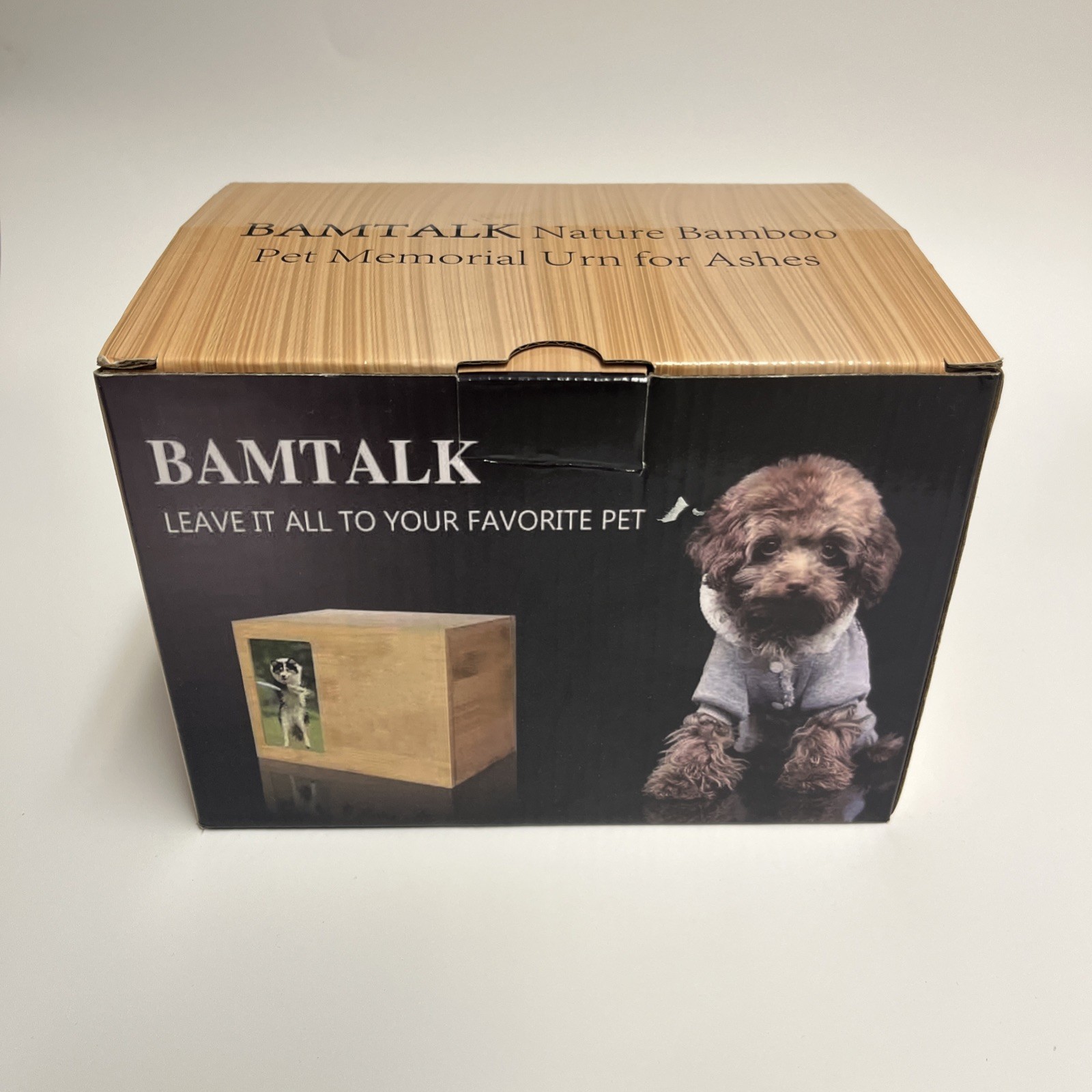 BAMTALK Natural bamboo Wood dog cat Urn For Ashes with photo frame sentimental