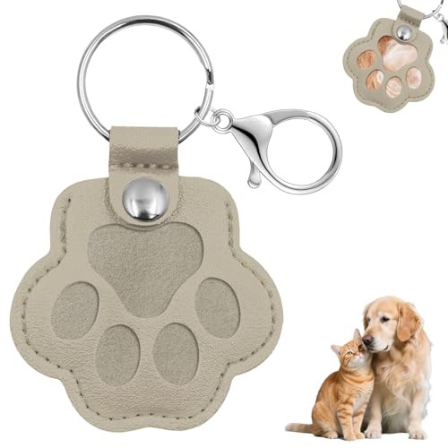 Pet Memorial Gifts for Dogs Cats, Leather Paw Print Pet Fur Keepsake Gray