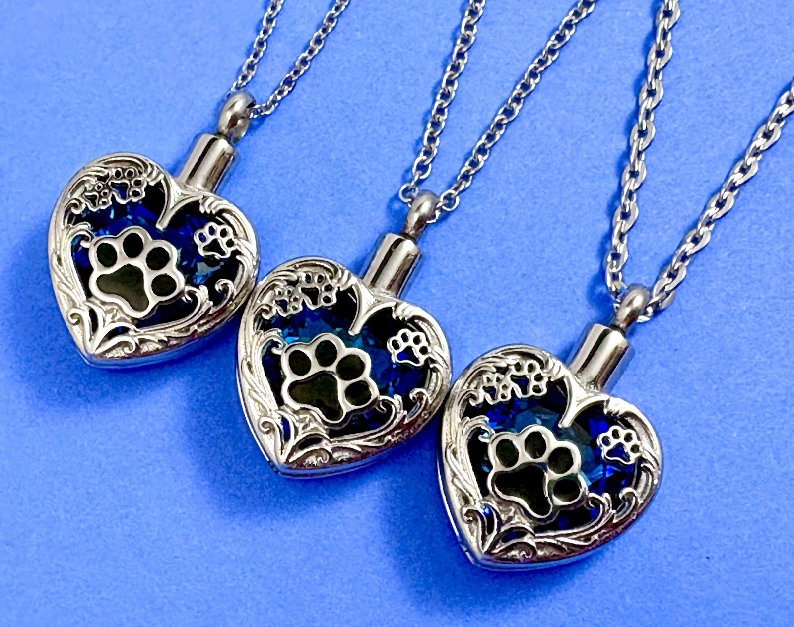 Paw Print Cremation Pendant Urn Keychain 1″ KeyRing Ash Dog Cat Pet Cobalt Blue