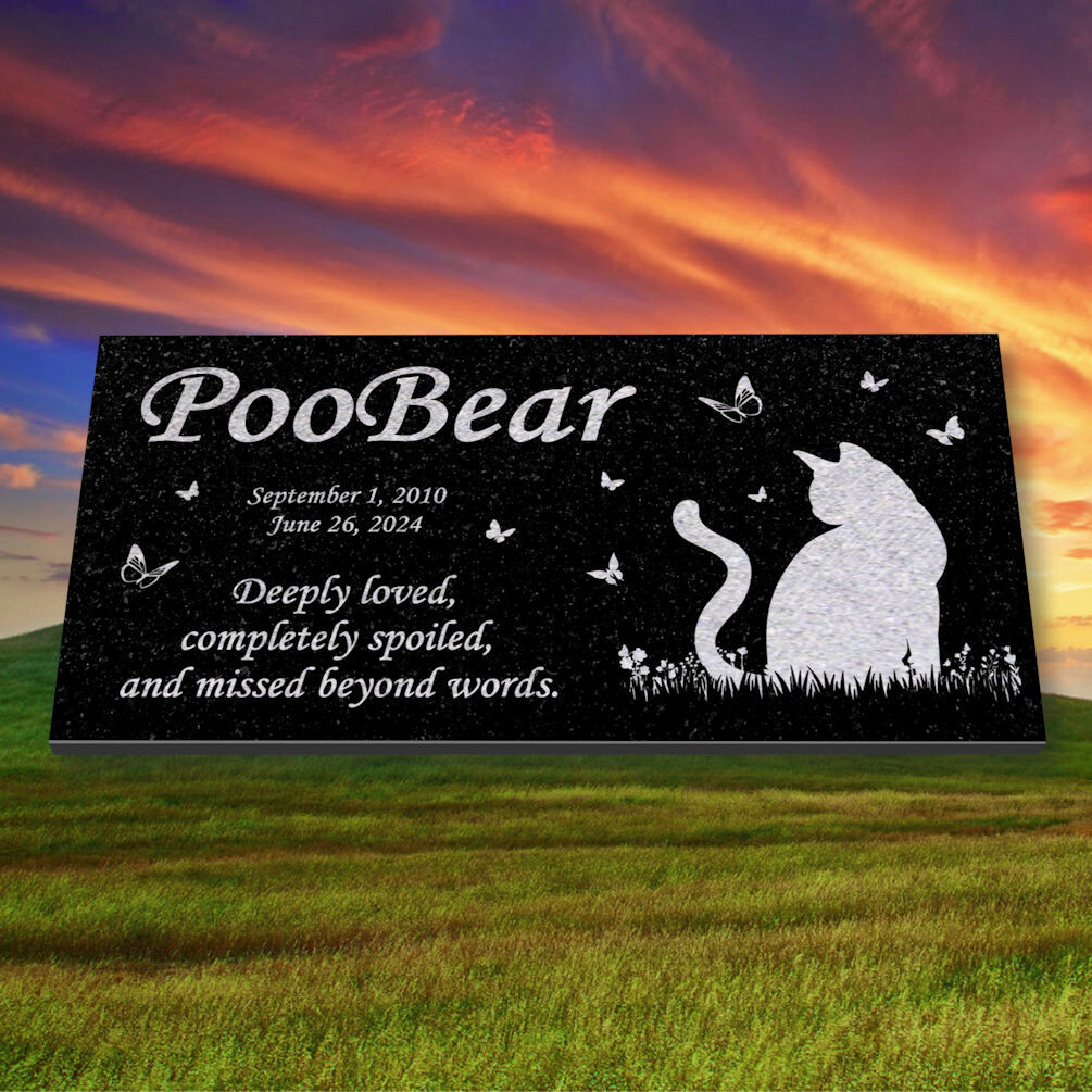 Personalized Cat Memorial – Granite Stone Pet Grave Marker – 6×12 – PooBear