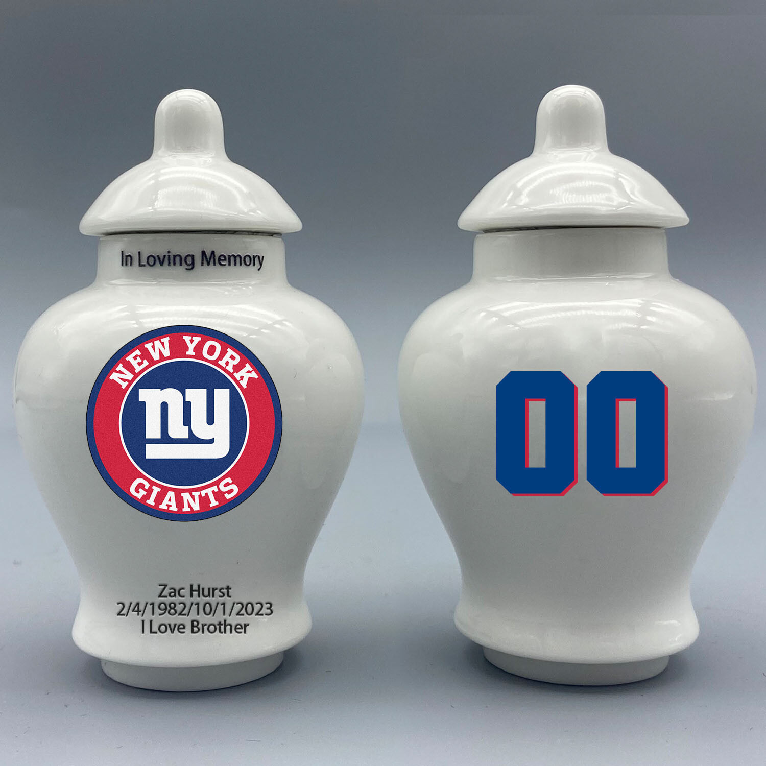 Ceramic Mini Urn for New York Giants Football Theme, Custom Text & Number