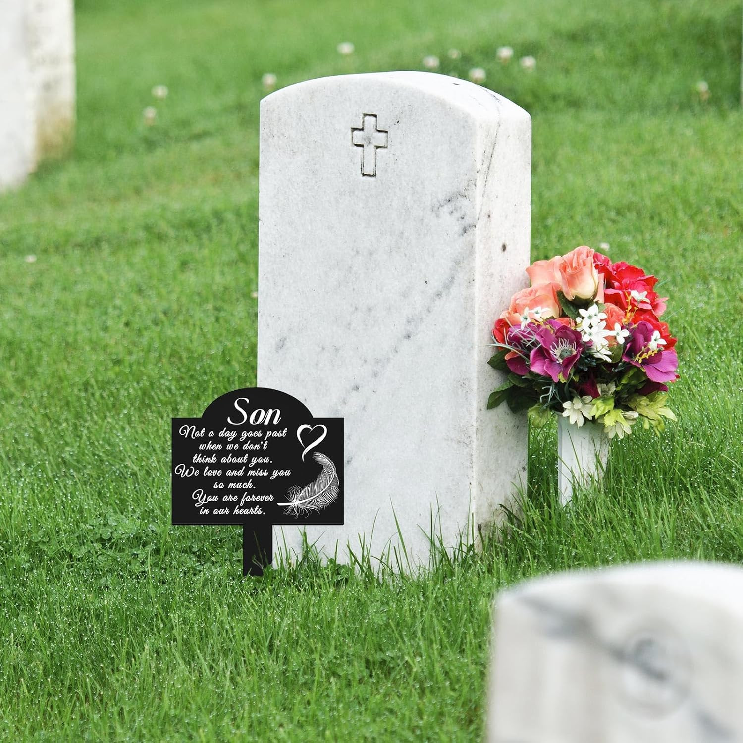 Memorial Grave Stake for – 13.8 × 7.9 Inch Metal Cemetery Decoration, Weatherpr