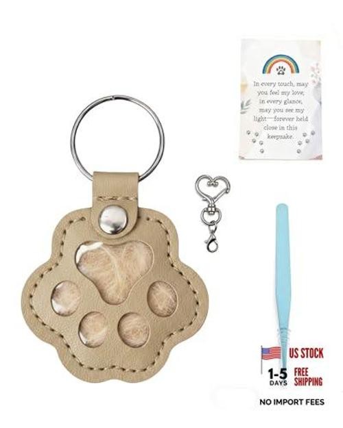 Cat & Dog Hair Keychain, Leather Dog Paw Hair Holder Fur Set of One Khaki