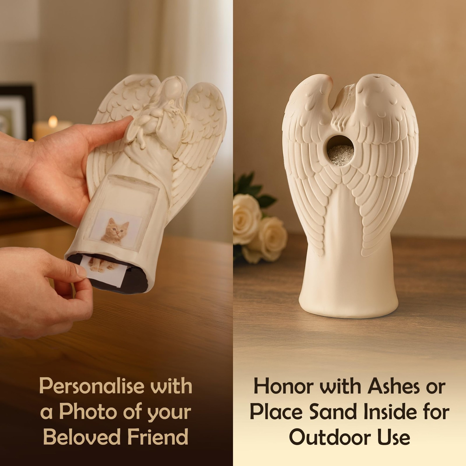 Muldale Angel Statue – Indoor/Outdoor Cat Memorial with 11 inches, Natural