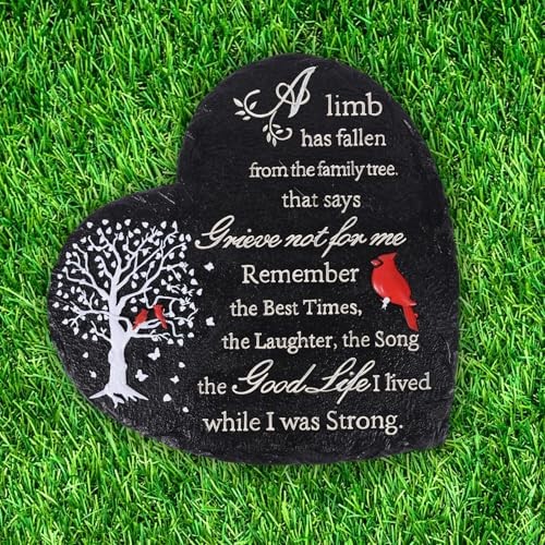 Heart Shaped Memorial Garden Stones, 10 inches Sympathy Garden Stone Black Tree