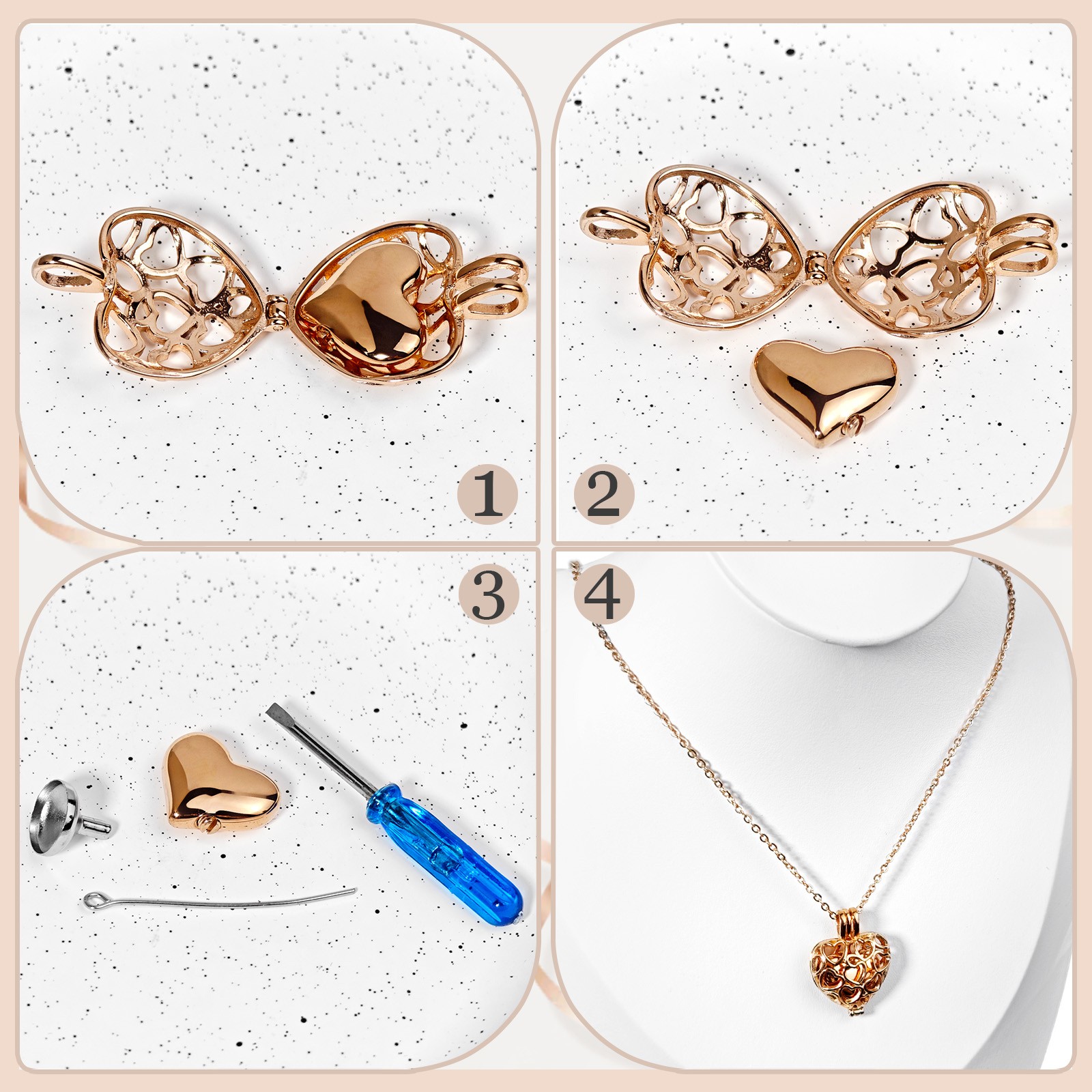 Paw Print Heart Rose Gold Pet Ashes Memorial Necklace with Box For Dog&Cat