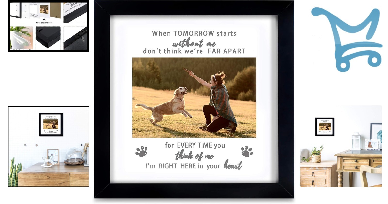 Pet Memorial Frame Black 9×9 for Dog Cat Loss Sympathy Gift Keepsake