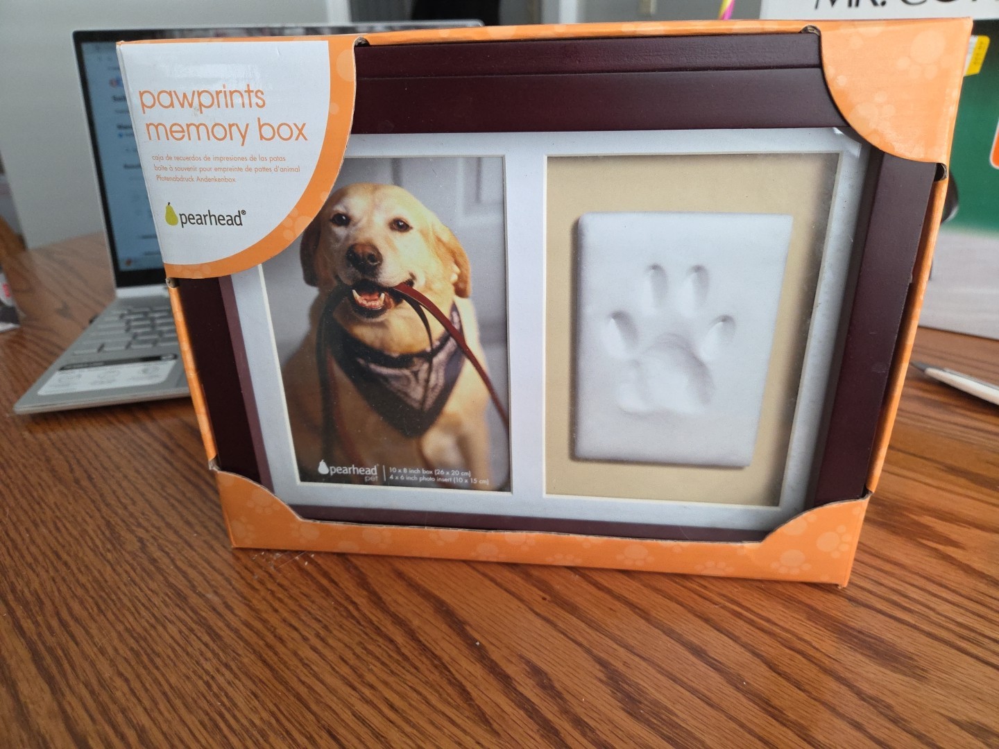 Pet Memory Box Wood Urn with Paw Print Kit for Dog or Cat Keepsake