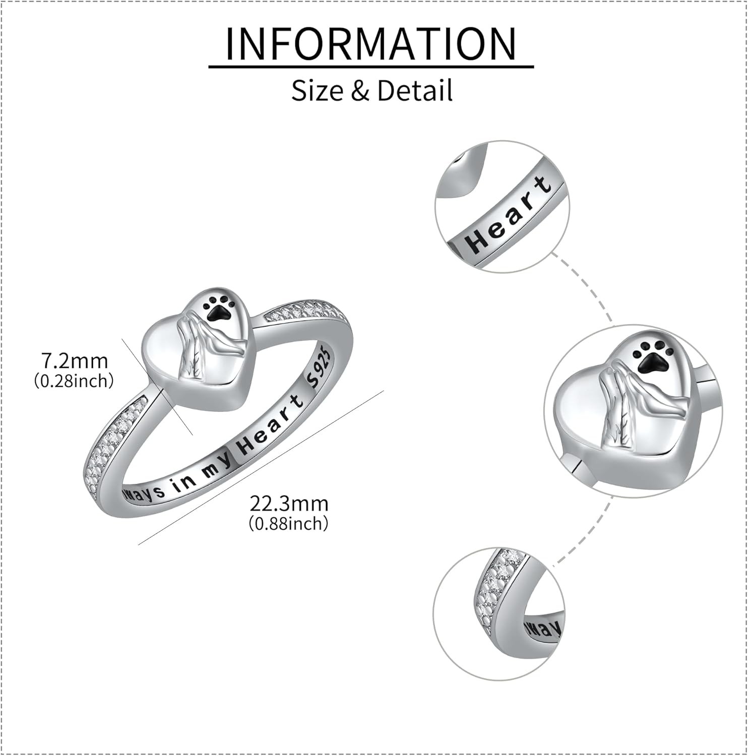 Pet Paw Print Urn Ring for Ashes 925 Sterling Silver Cremation Memorial Gifts S8