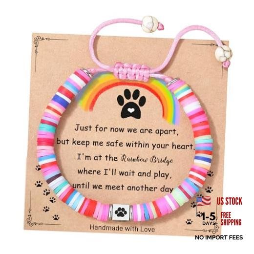 Dog Memorial Gifts, Pet Sympathy Rainbow Bridge Pet Memorial Bracelet Colorful