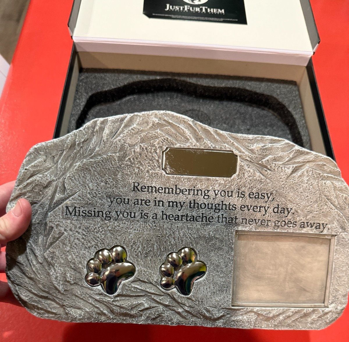Pet Memorial Urn Photo Frame Dog Cat Ashes Remembrance Stone Just Fur Them Grave