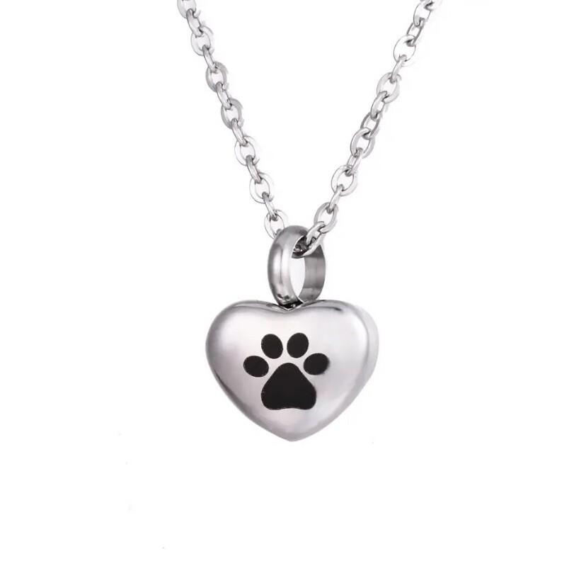 Tiny Pet Cremation Pendant Necklace Girls Ladies Crystal Paw Print Blue Purple