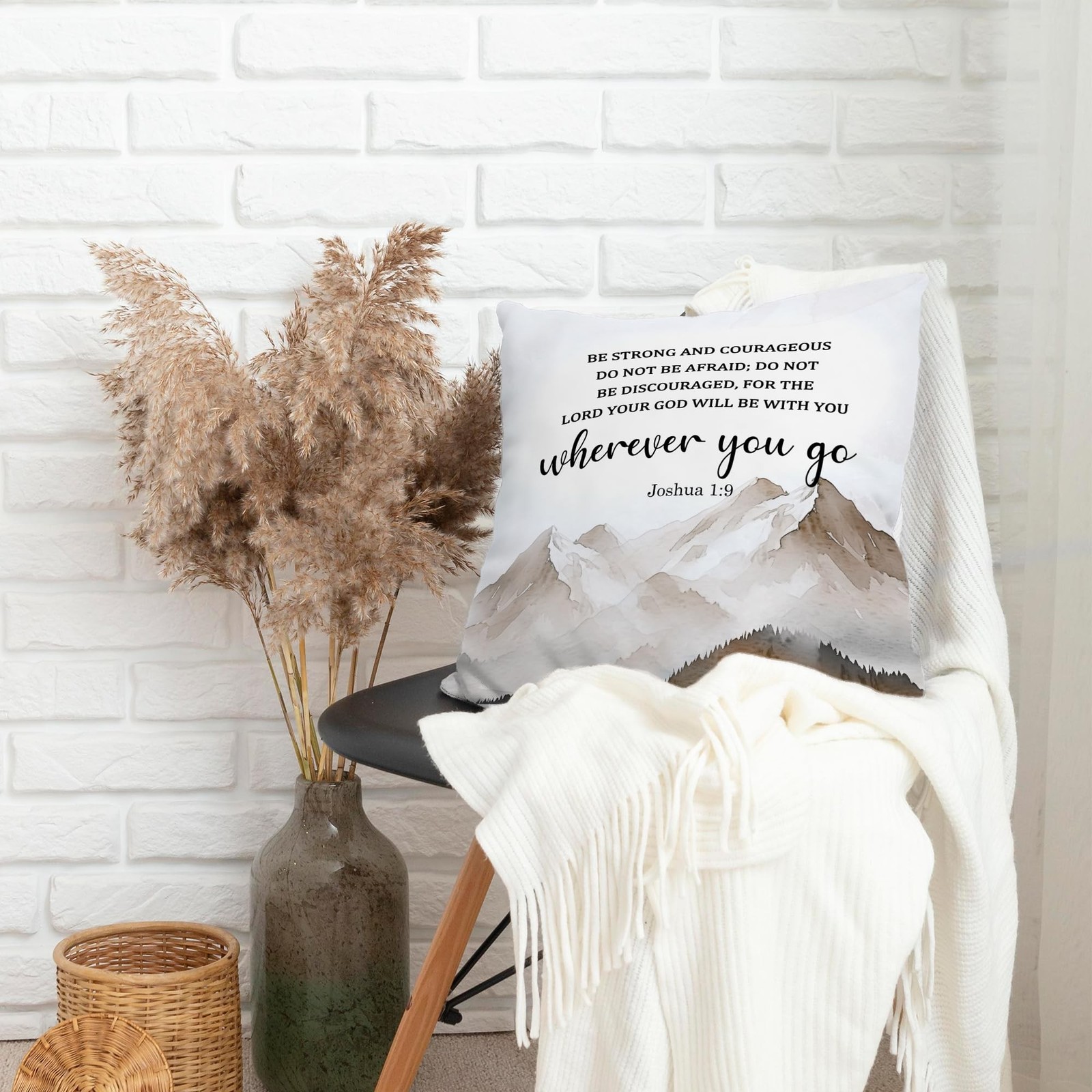 Christian Mountian Watercolor Decorative Throw Pillow Covers, Bible Verse Scr…