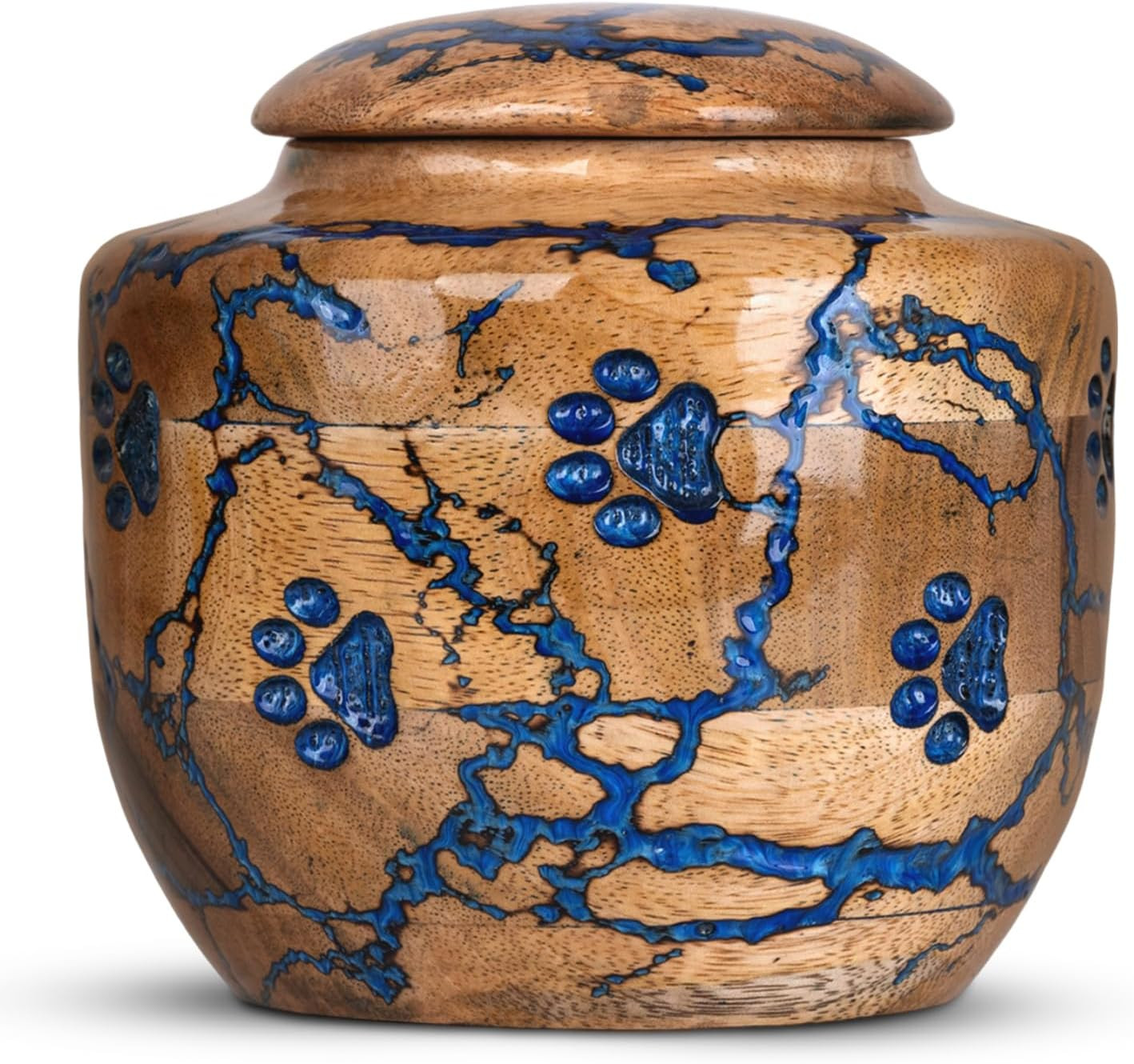 Large Blue Wood Pet Urn for Dog/Cat Ashes – Memorial Remembrance Box