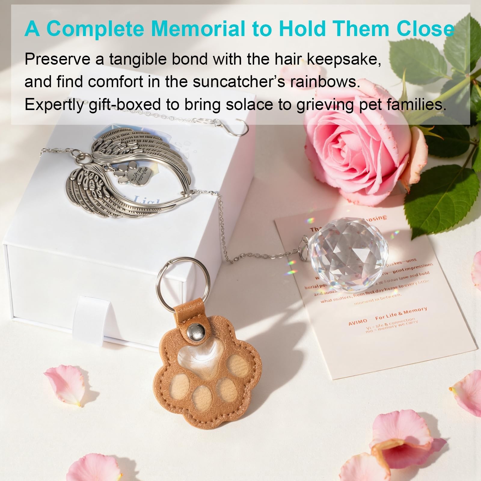 Pet Memorial Gifts for Loss of Dog or Cat, AVIMO Crystal Suncatcher with Rain…