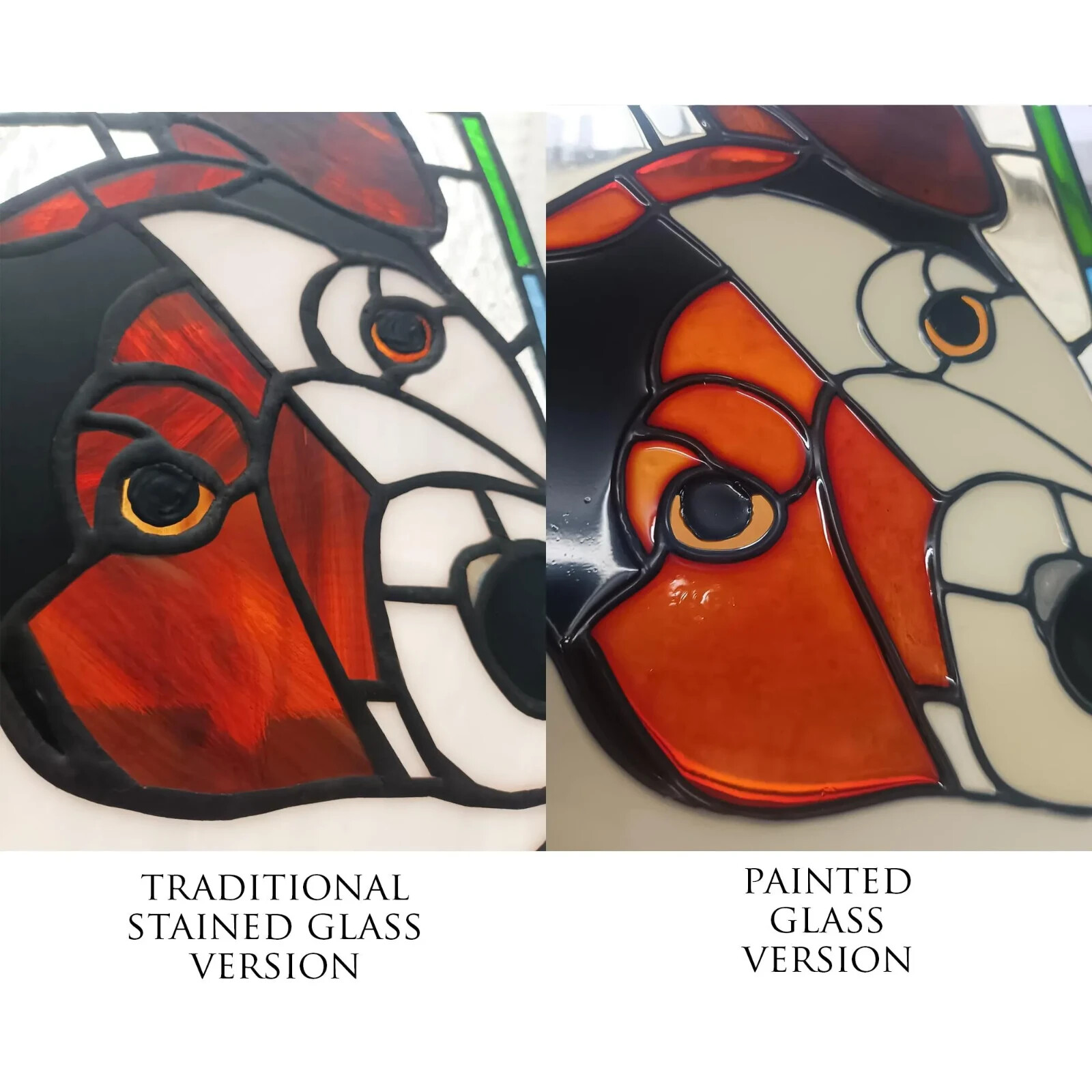 Custom Stained Glass Pet Portrait Panel – Dog Cat Memorial Keepsake – Handmade