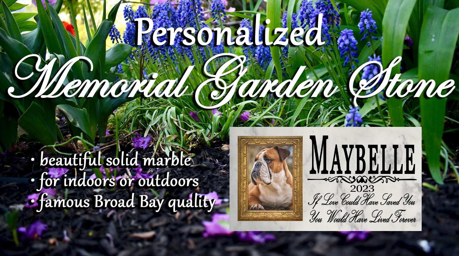 Pet Memorial Stone With Personalized Picture Marble 12in x 6in For Dogs or Cats