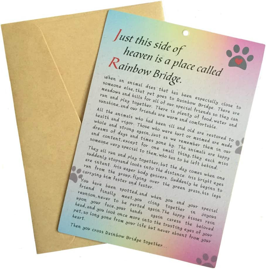 Pet Sympathy Memorial Card – Rainbow Bridge Poem Card for Loss Dog Keepsake Gift