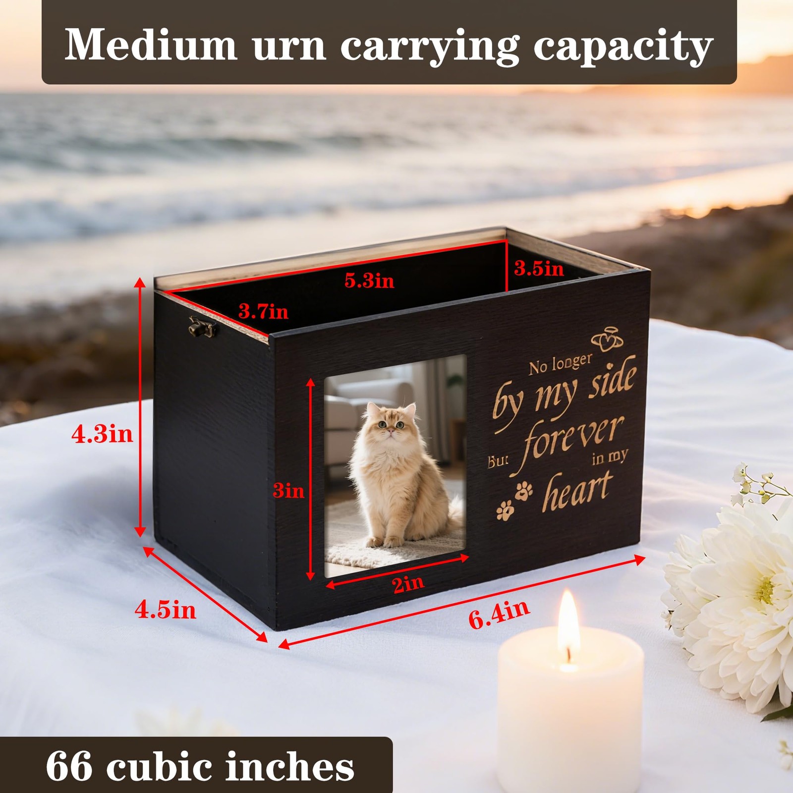 Pet Urns for Cats or Dogs Ashes with Photo Frame, Wooden Memory Box for Keepsake