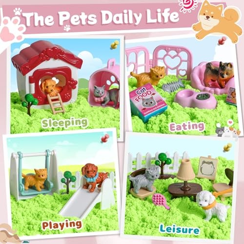 Sensory Bin,Play Sand Kit for Girls and Boys with 2.2lbs Sensory Cat and Dog