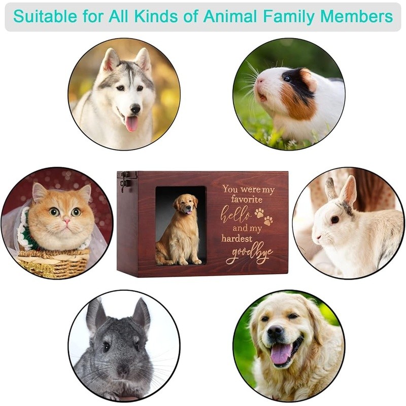 Handcrafted Wooden Pet Urn Dogs Cats W/ Photo Display Paw Prints Memorial New