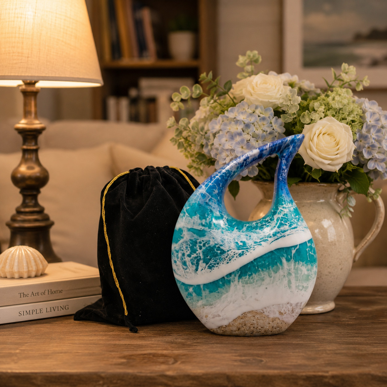 Medium Sea Art Teardrop Cremation Urn for Human Ashes 120 Cu In Female Urns
