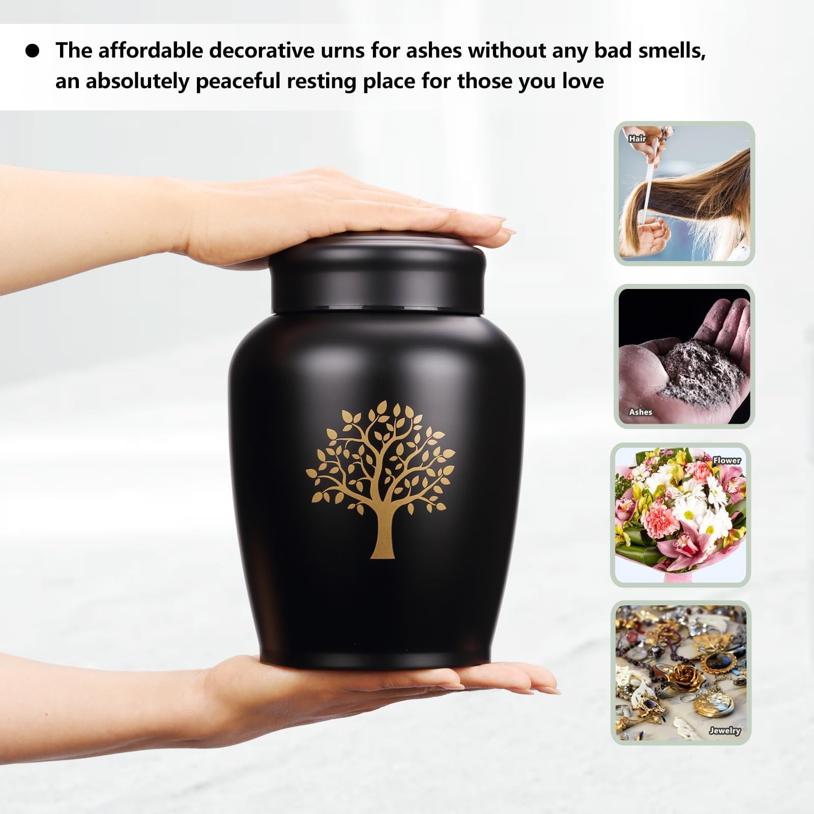 Large Black Urns for Ashes for Women Men,Tree of Life Cremation Metal Urn for…