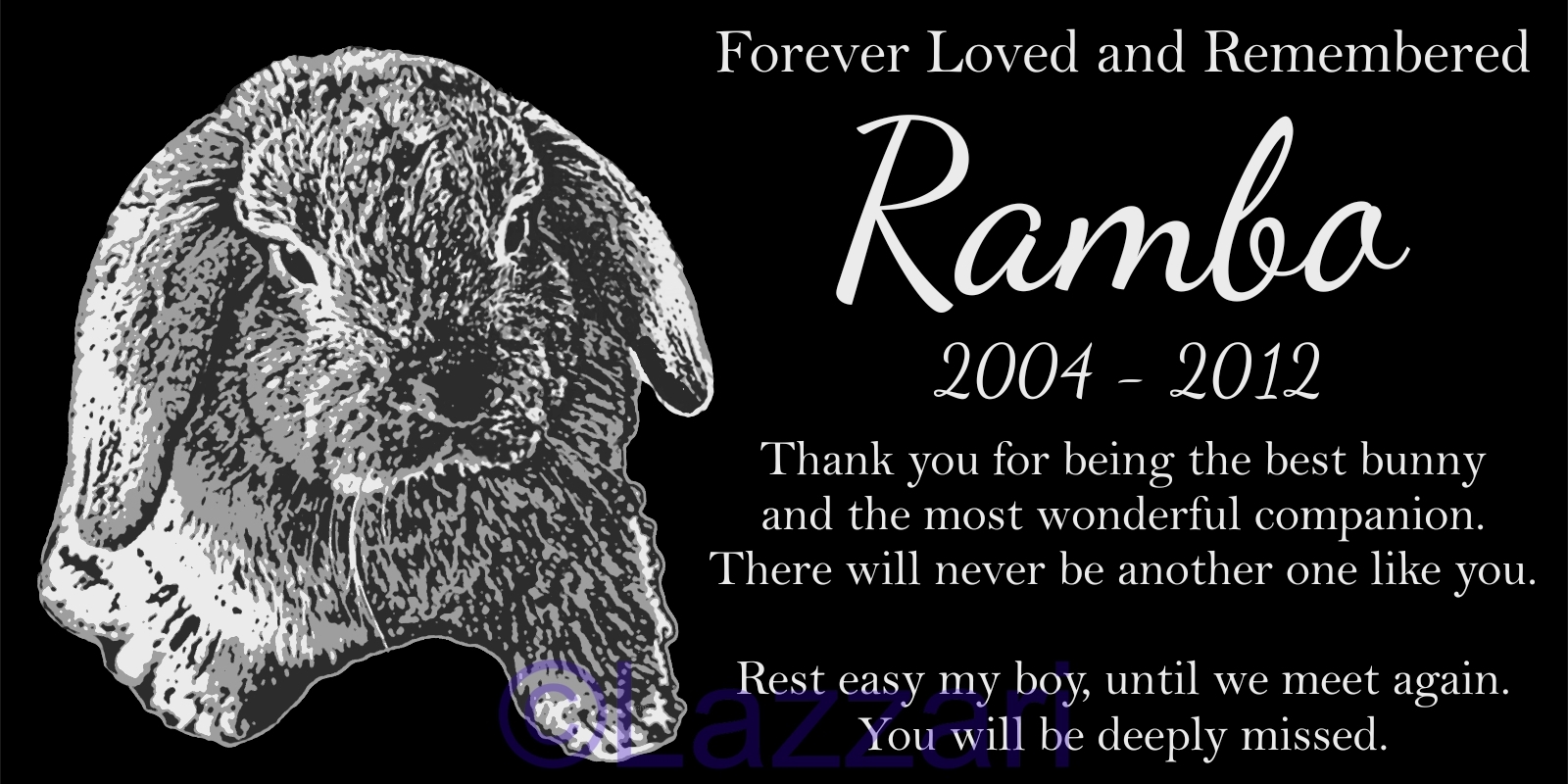 Personalized Lop Eared Bunny Rabbit Pet Memorial 12″x6″ Headstone Grave Marker