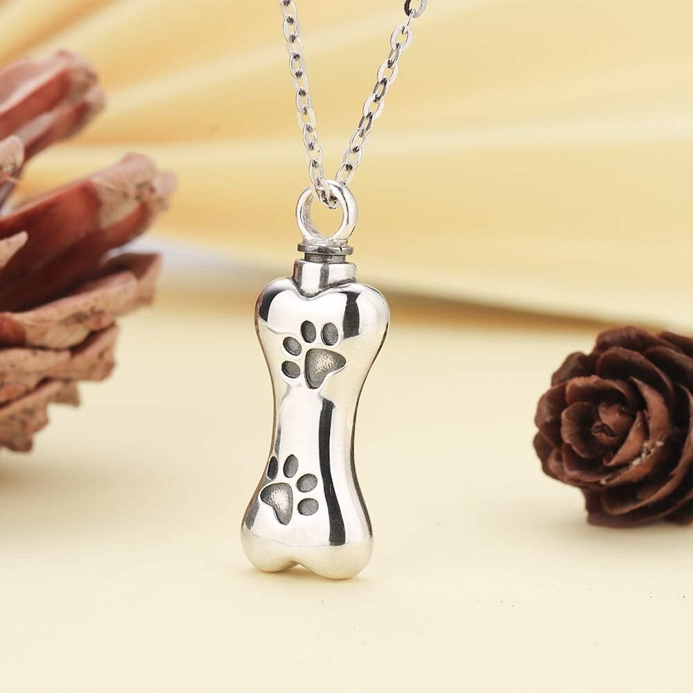 Unique Paw and Bone Urn Necklace for Pets – 925 Sterling Silver Keepsake Jewelry