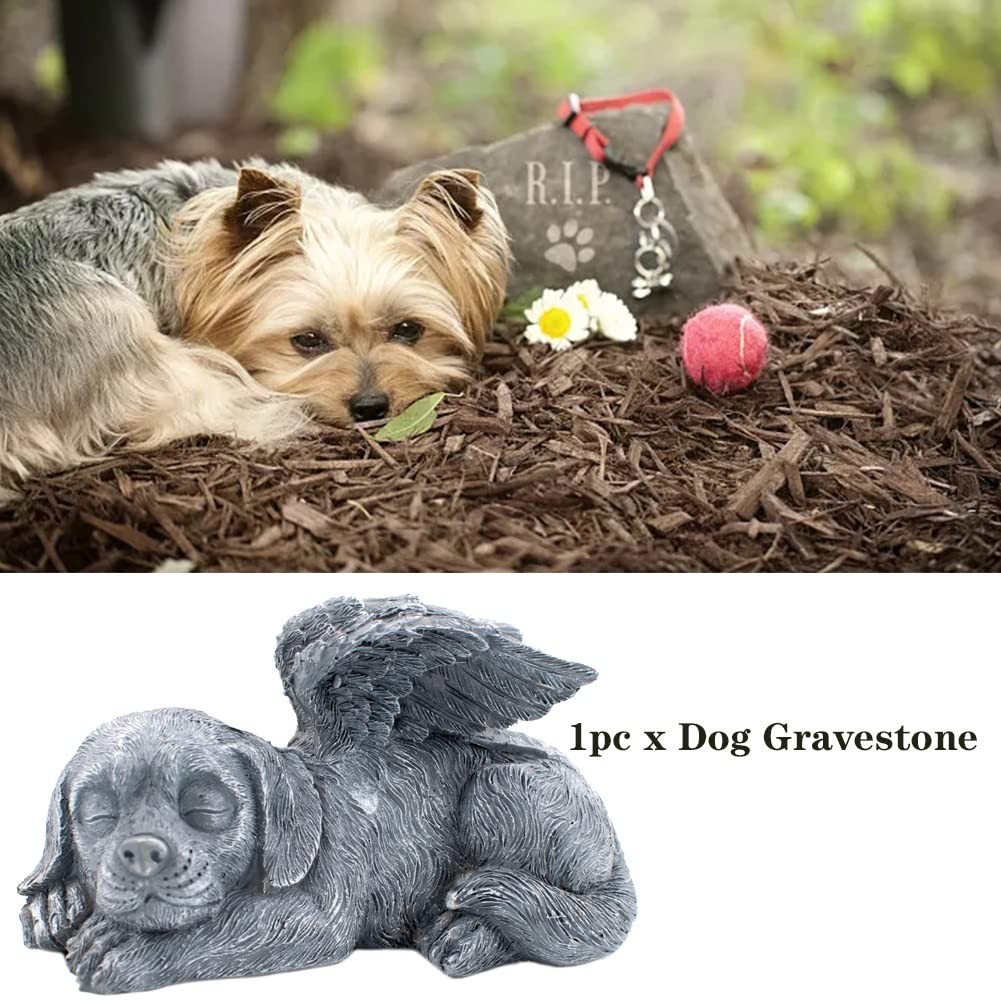 MiDube Dog Memorial Stone Resin Statue Pets Sleeping Angel 5″x 2″x 2″, Gray
