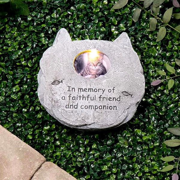 Pet Cat Solar Memorial Frame w/ Picture Holder Paw Print Cemetery Yard Marker