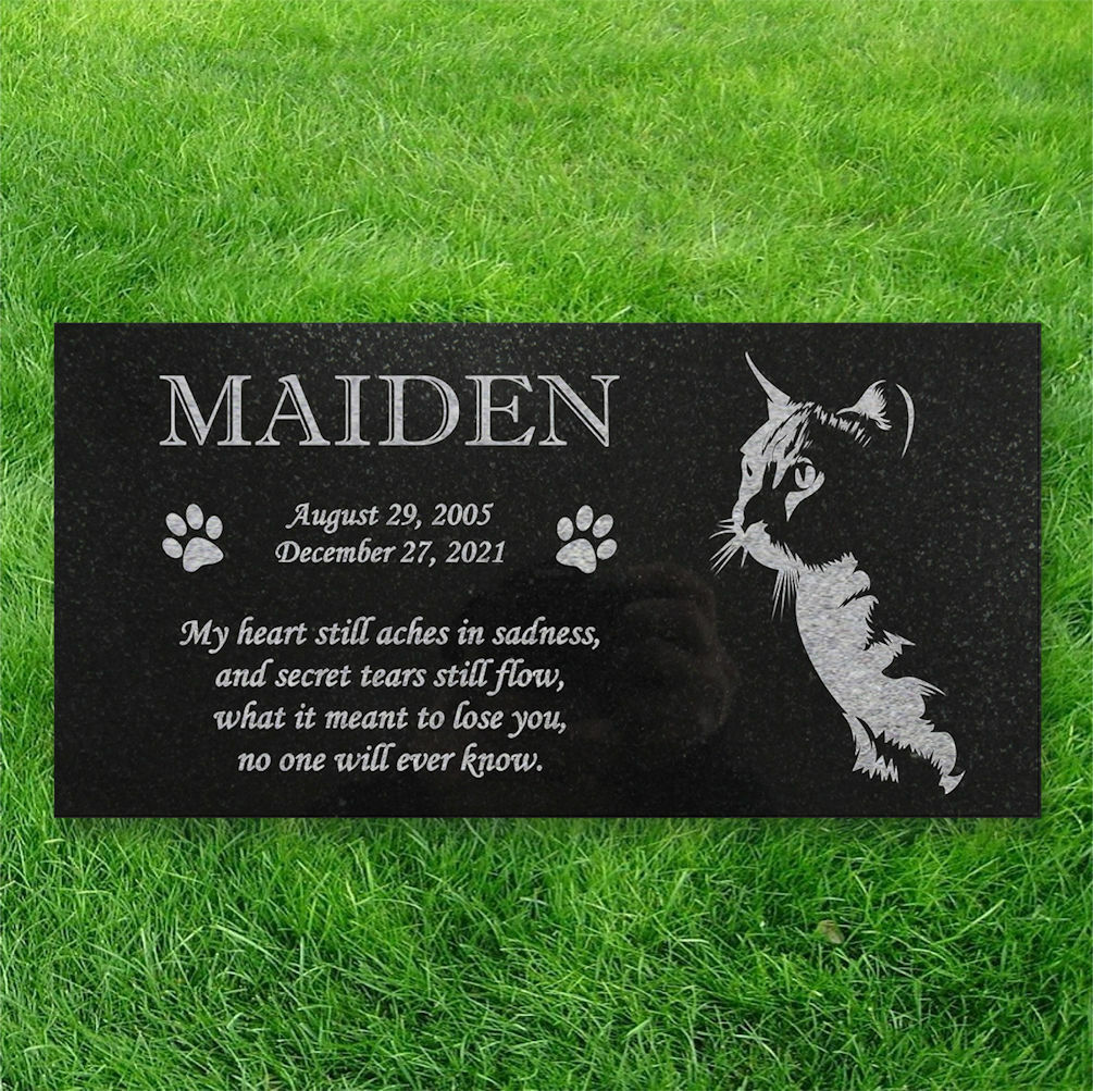 Personalized Cat Memorial – Granite Stone Pet Grave Marker – 6×12 – Maiden