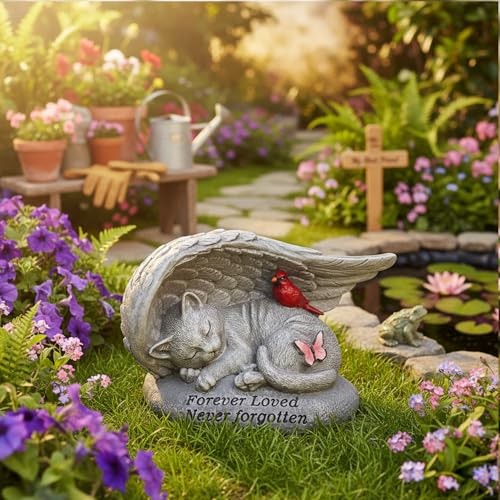 Cat Memorial Stones with Angel Wing Kitten Sculpture 6in Cat Angel Wing