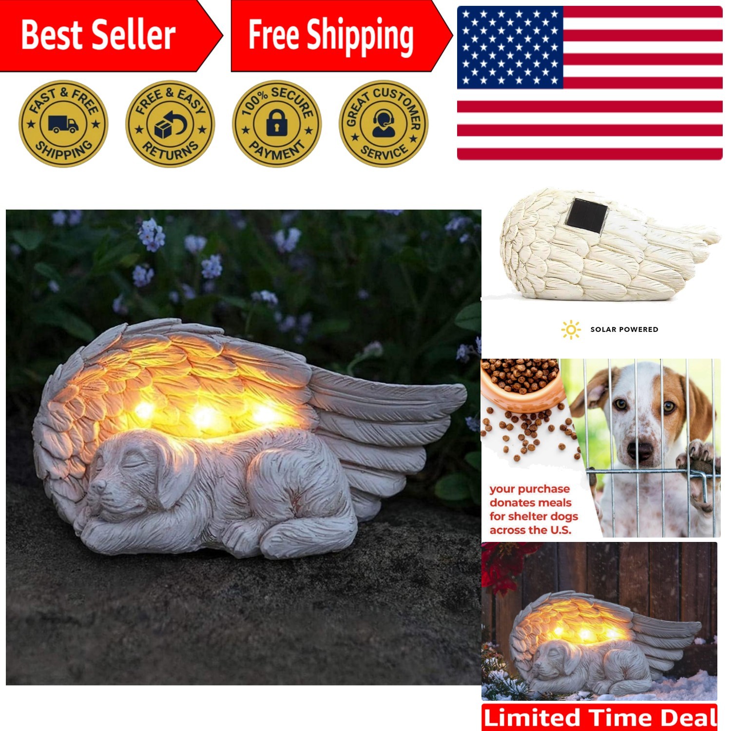 Forever My Guardian Angel Garden Solar Light – Pet Memorial Stone, Gray