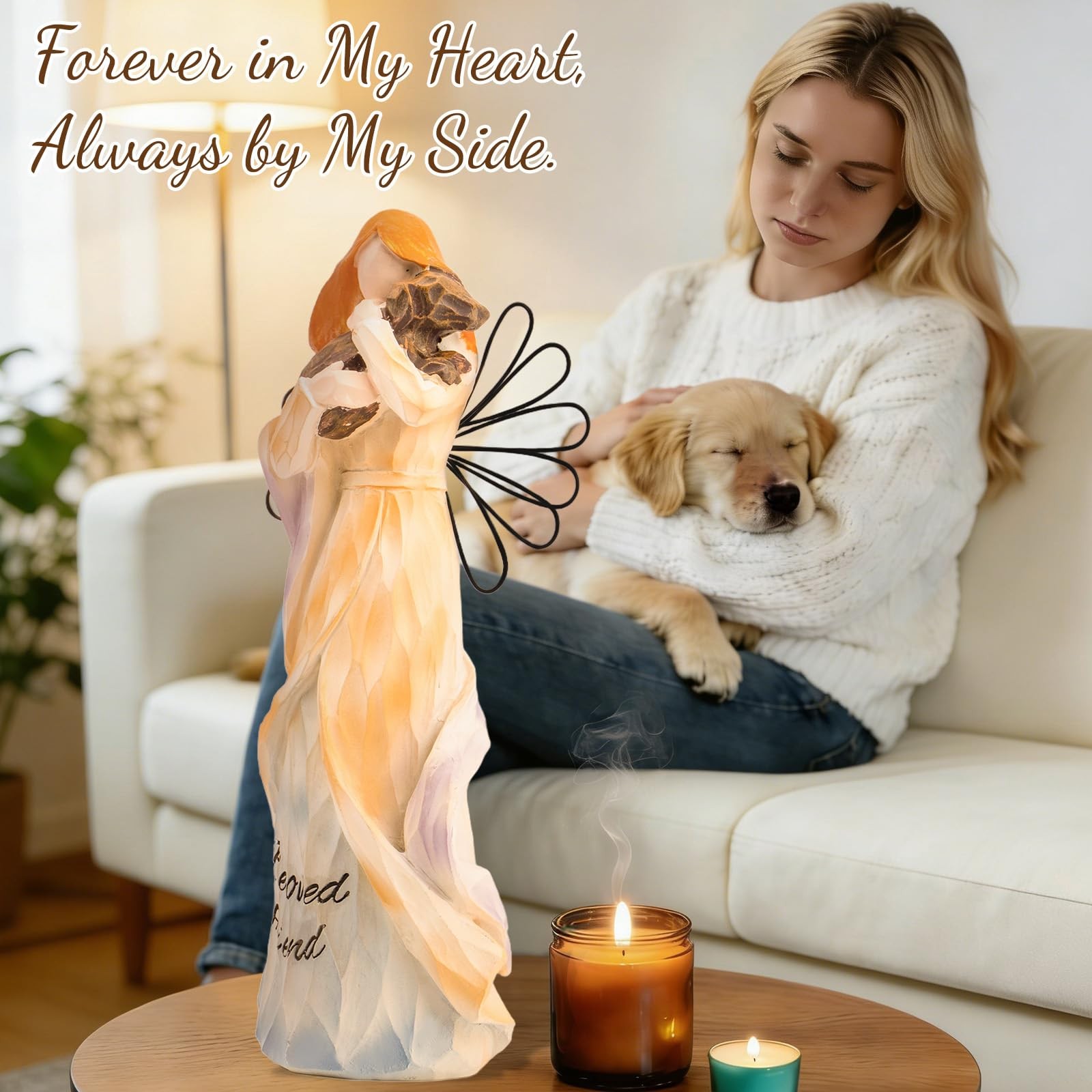 Dog Memorial Gifts for Loss of Dog – Angel Figurine Holding Dog, Resin Pet Lo…