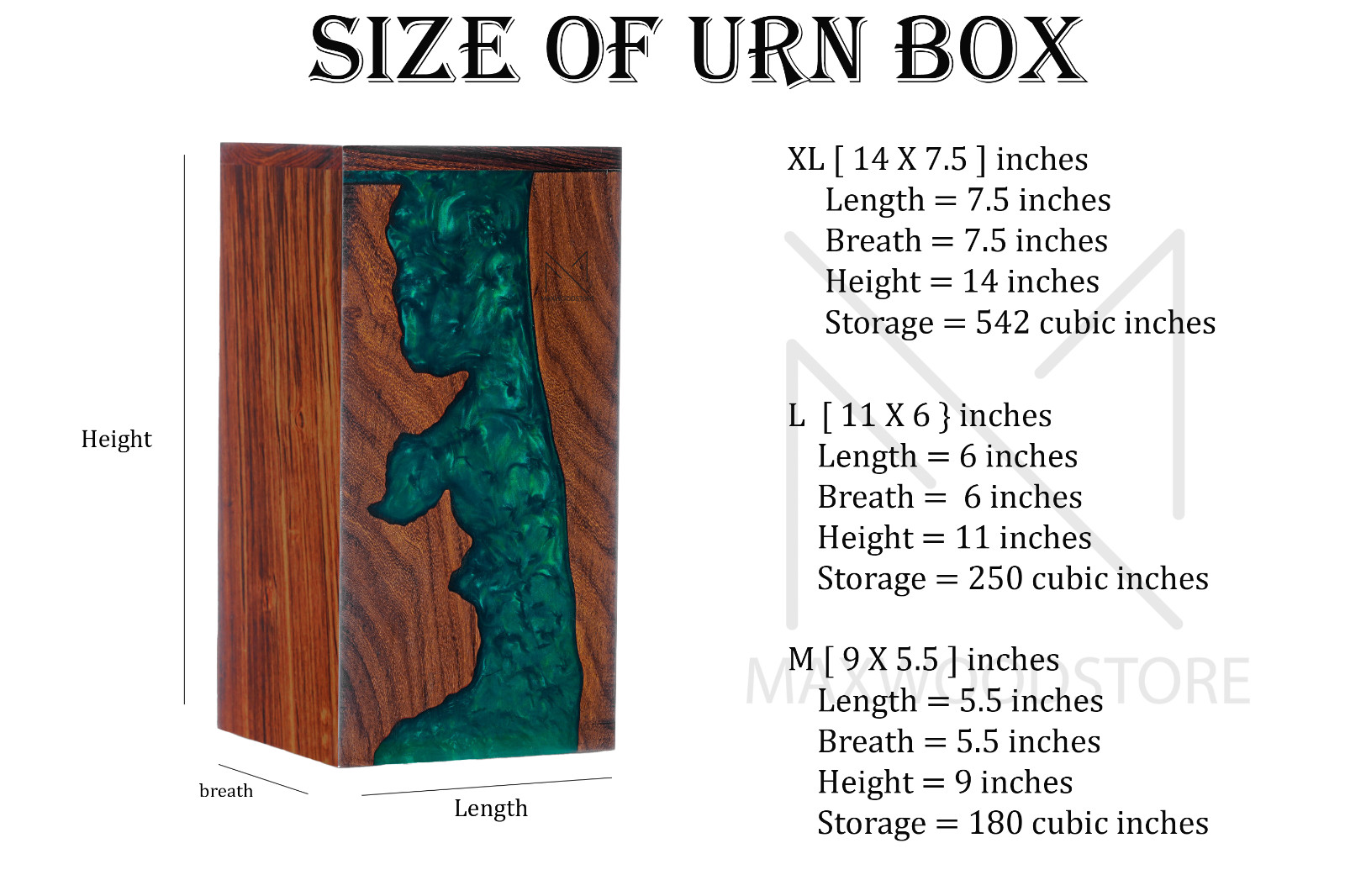 Wooden Urn Box Rosewood And Green Resin Memorial Urn Box For Human Ashes