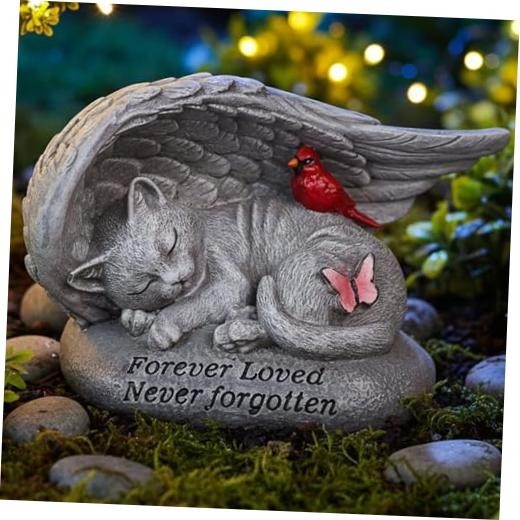 Cat Memorial Stones with Angel Wing Kitten Sculpture 6in Cat Angel Wing