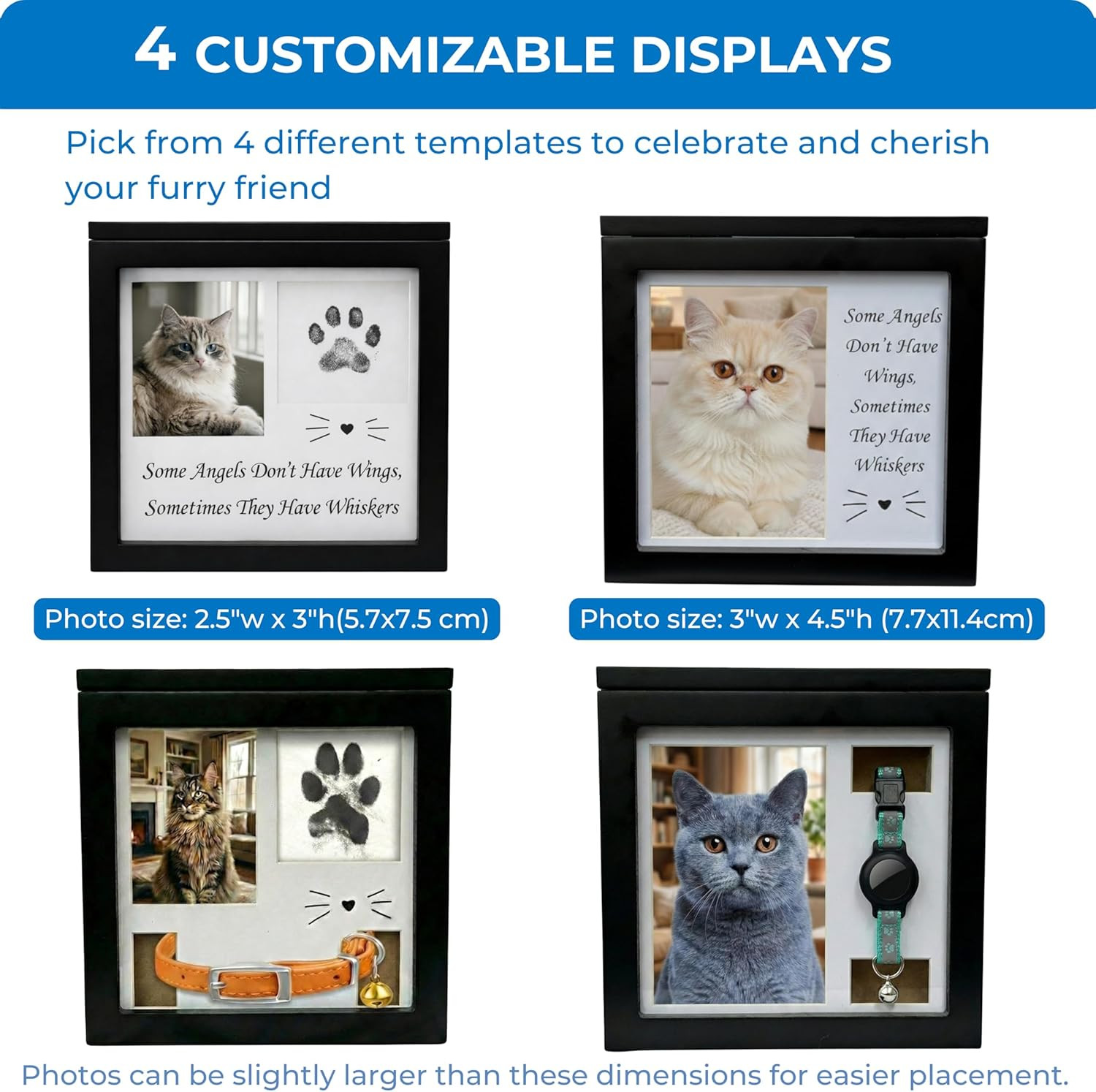 Cat Urn for Ashes, 4 Customizable Displays with Paw Print Ink Kit, 6.5X6.5X4.0,