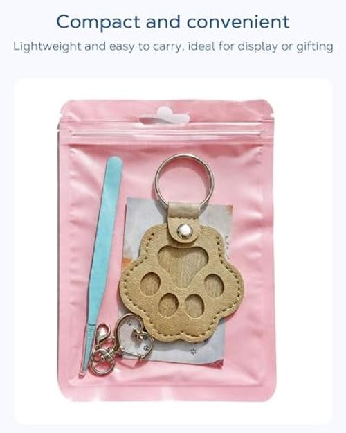 Cat & Dog Hair Keychain, Leather Dog Paw Hair Holder Fur Set of One Khaki