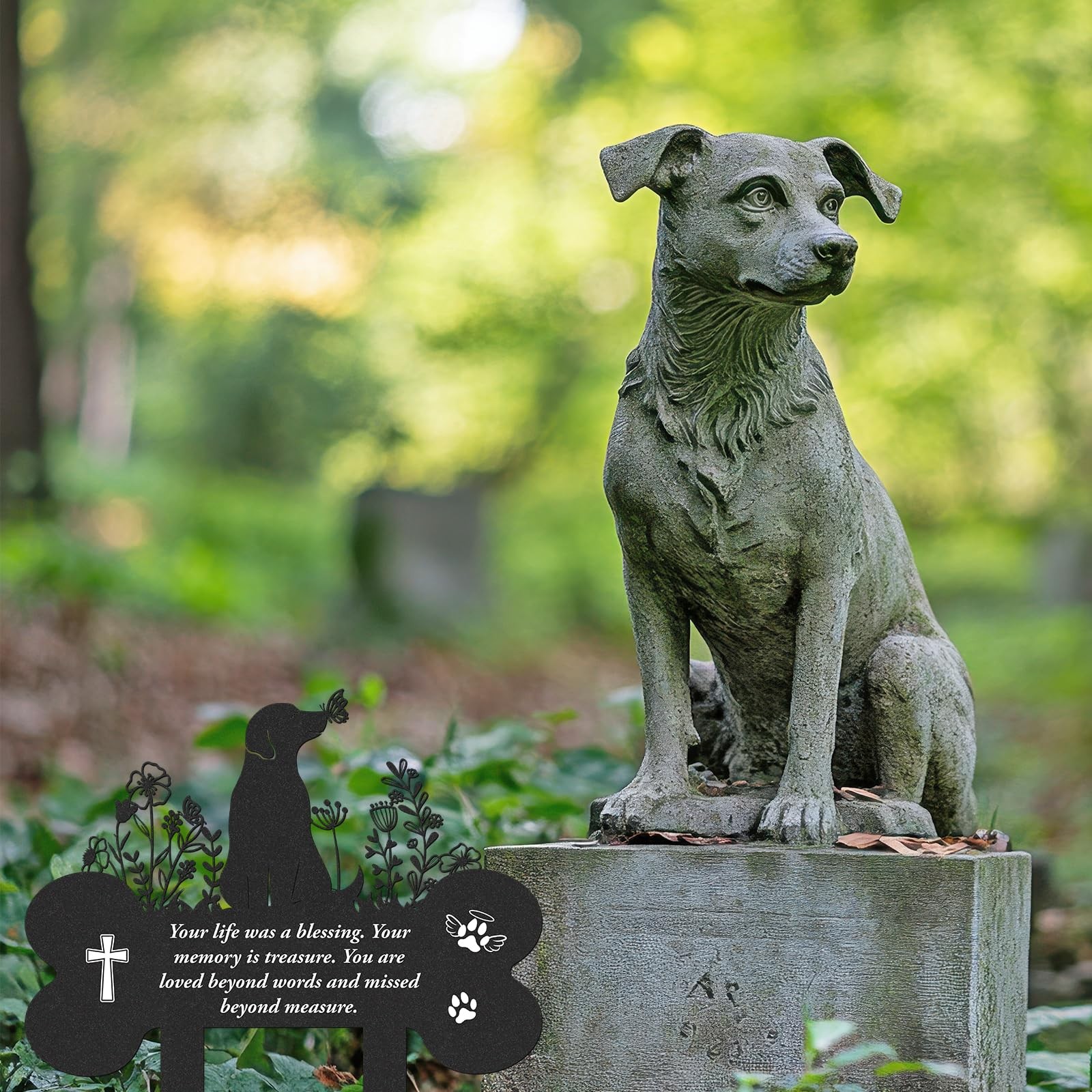 LIRAVENO Dog Memorial Grave Stakes – Metal Black Flowers Loss Pets black