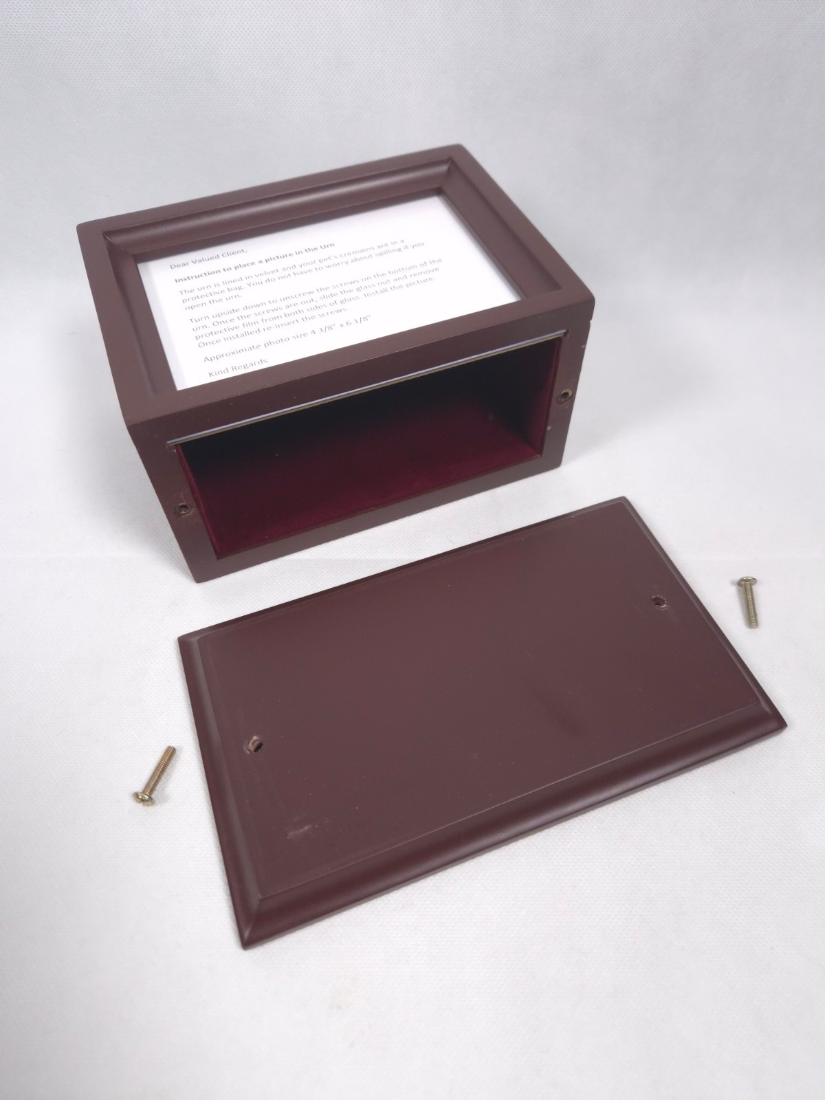 Pet Cremation URN Solid Wood Custom Photo Frame Velvet Lined for Pet up to 70Lbs