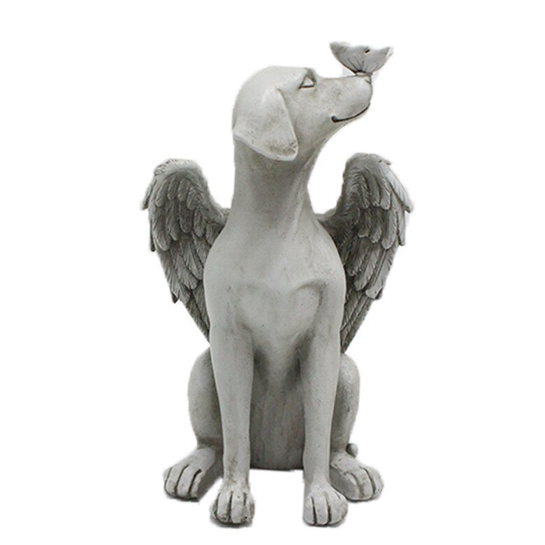 New Pet Memorial Gravestones for Dog with Angel Wings Garden Statue Sculpture
