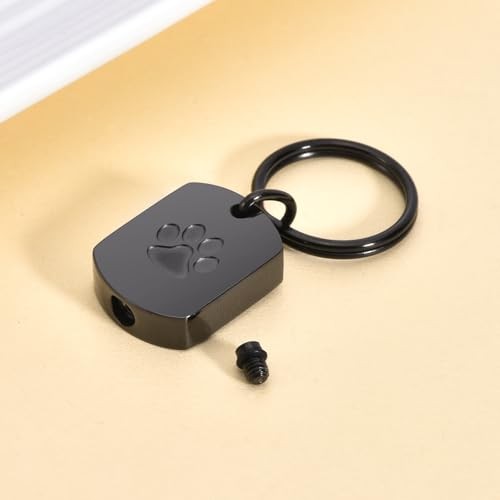 Pet Cremation Jewelry Dog Cat Paw Urn Keychain for Ashes for Women Men Black