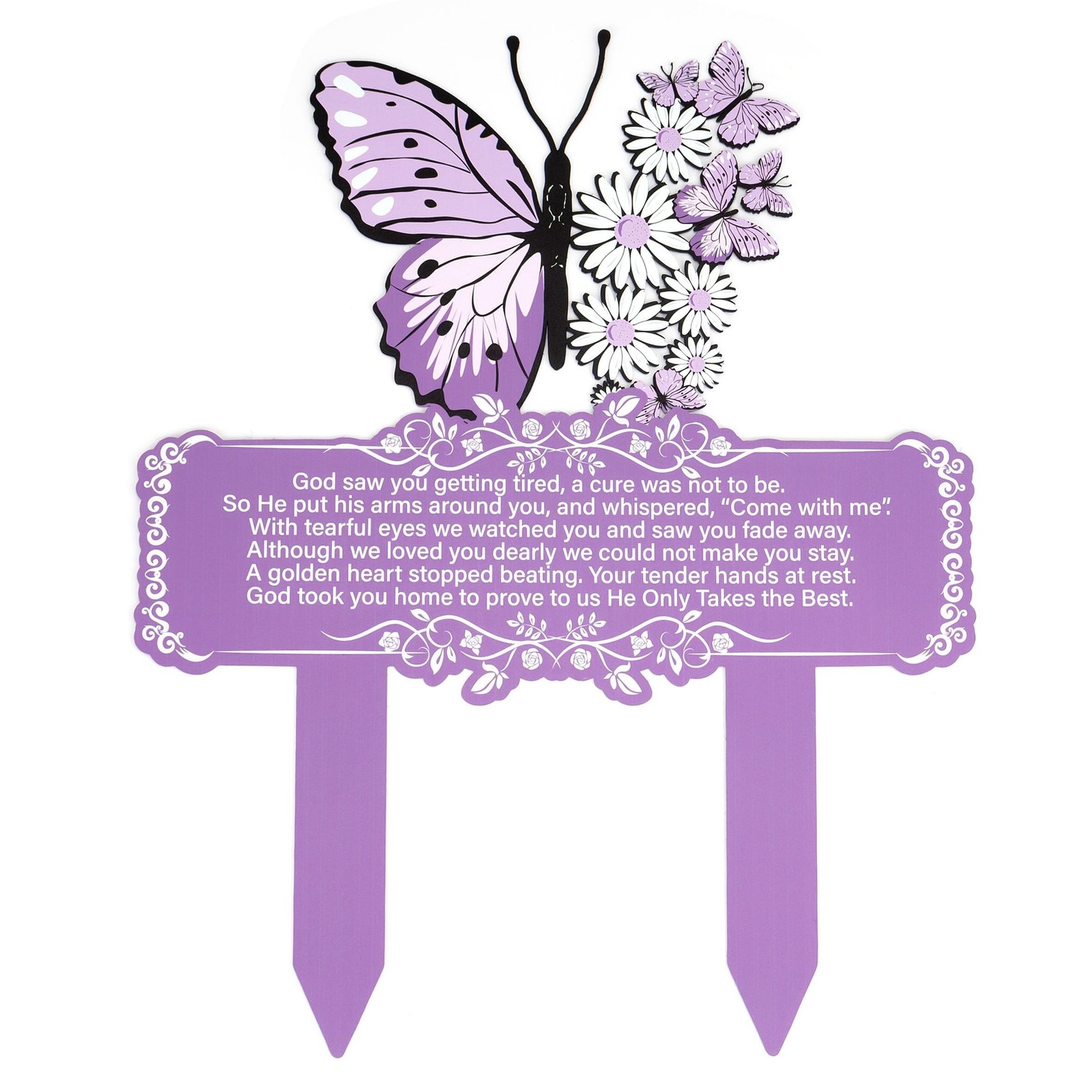 Memorial Stakes Grave Decorations for Cemetery Butterfly Metal Waterproof Pla…