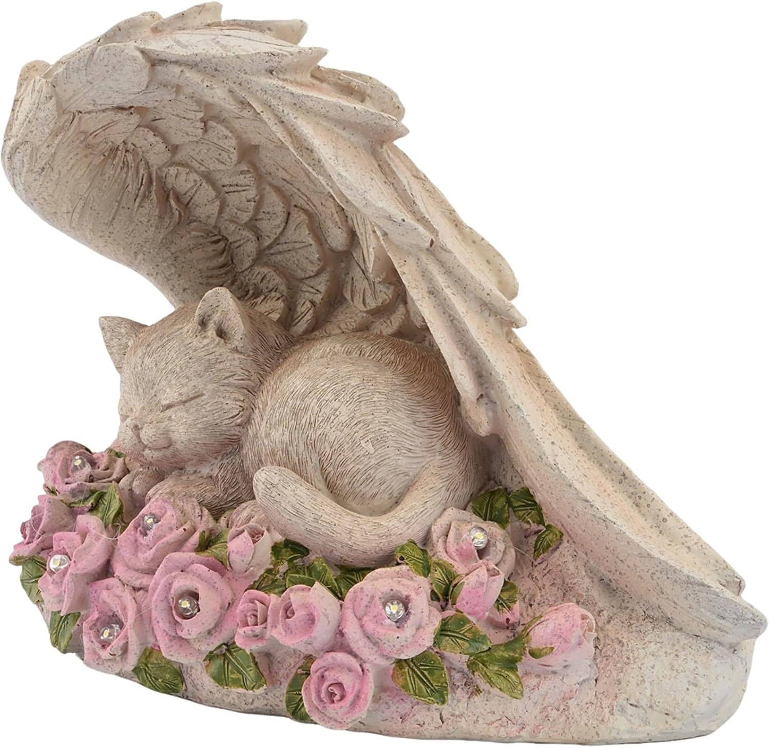Cat Pet Memorial Stones Outdoor Statue, a Sleeping Cat Memorial Stones with Sola