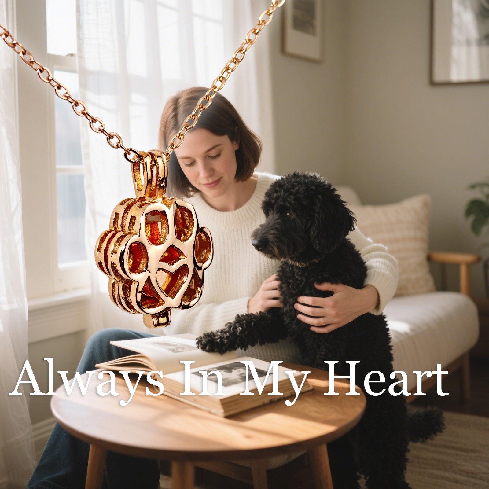 Paw Shaped Pet Ashes Commemorative Necklace For Dog&Cat With Box(Rose gold)